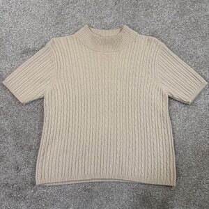 Precious Fibers Cable Knit Cashmere Beige Womens M Short Sleeve Sweater Soft VTG